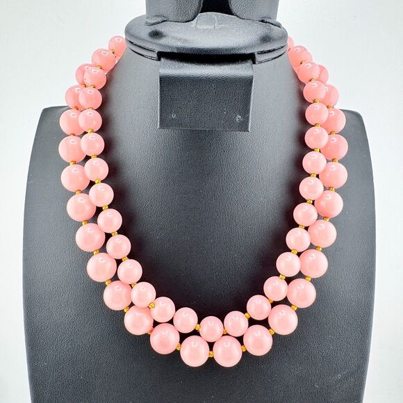Vintage Pink Lucite Bead Necklace – Double Strand Retro Bubblegum Glam Barbie - Picture 6 of 11